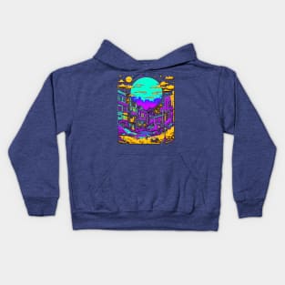 Psychedelic Abandoned Cityscape at night Kids Hoodie